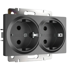 Изображение Розетка двойная с заземлением (графит рифленый) W1172004