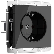 Изображение Розетка с заземлением и шторками (черный акрил) W1171148